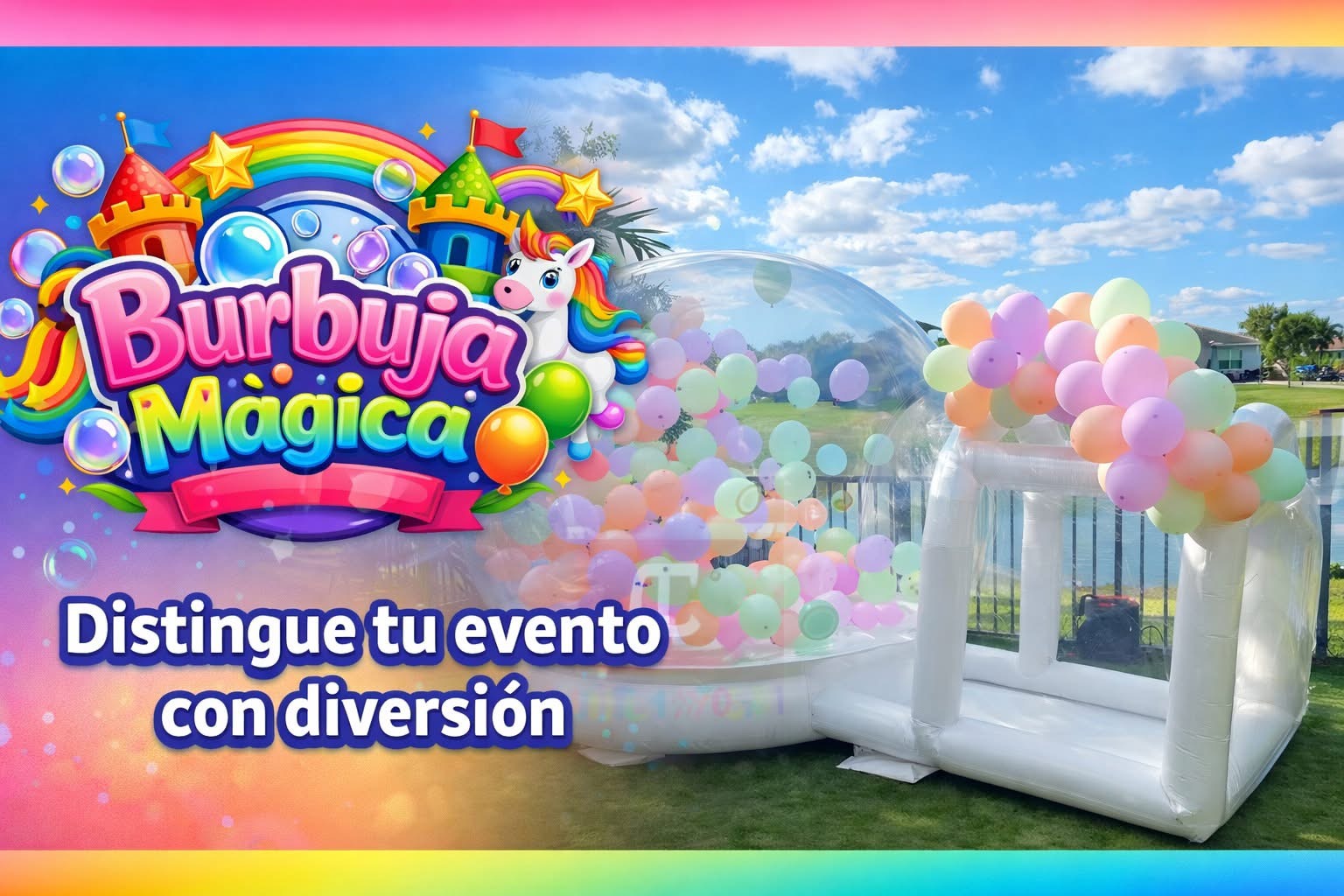Burbuja Mágica decorada con globos pastel
